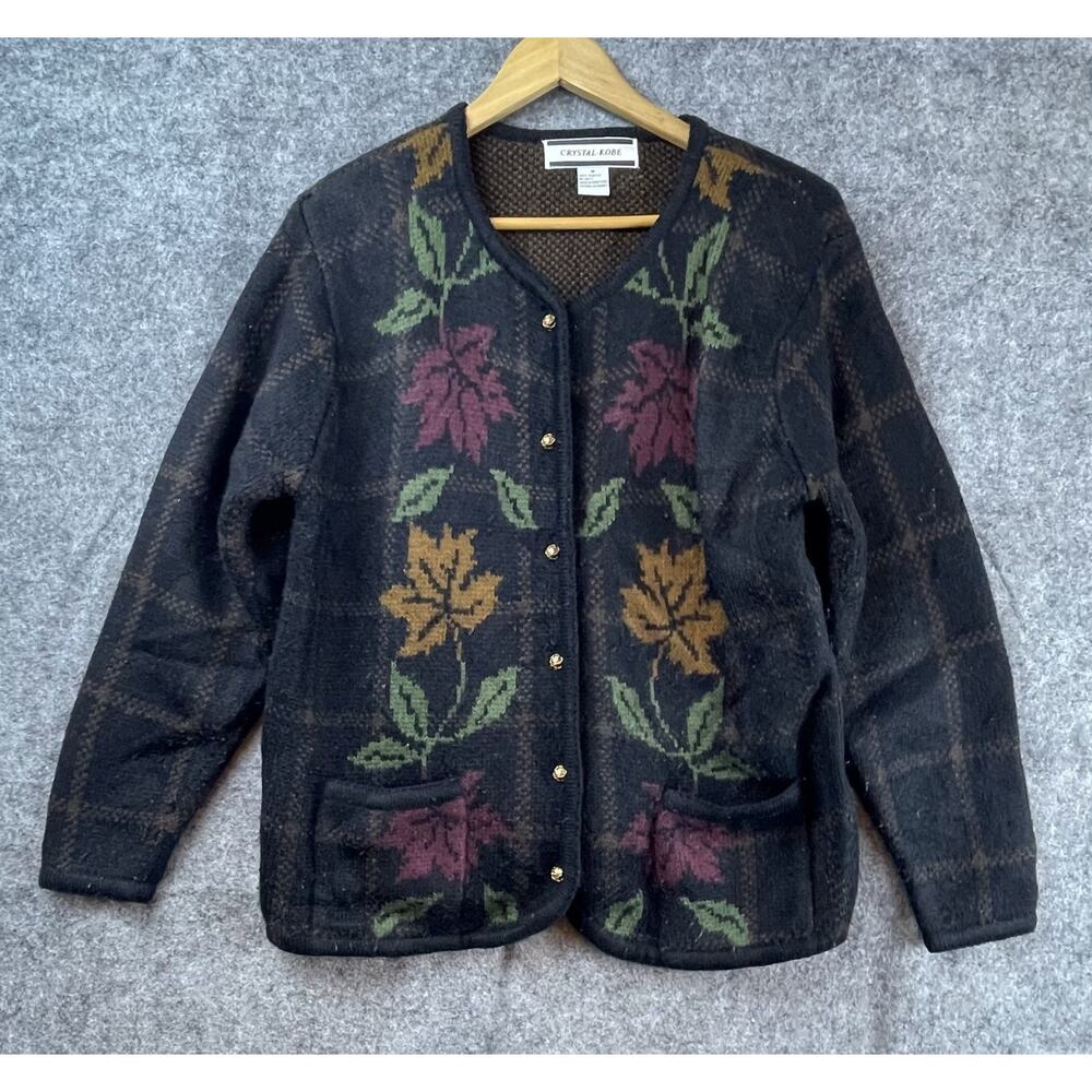 Vintage Crystal Kobe Cardigan Sweater Womens Medium Dark Academia Autumn‎ Floral